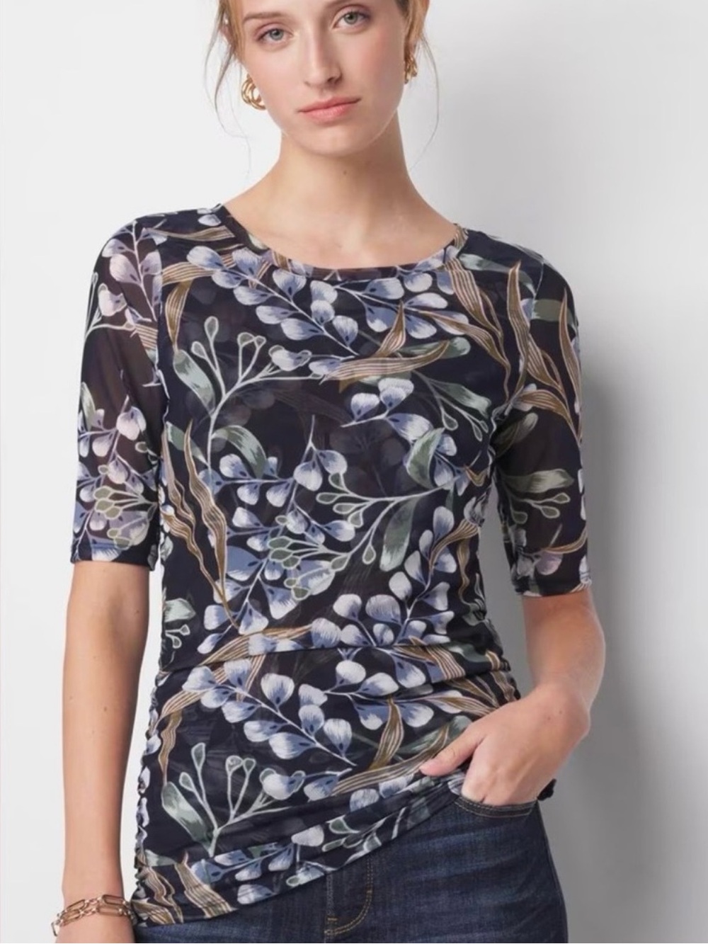 WHBM Floral Short-Sleeve Mesh Tee